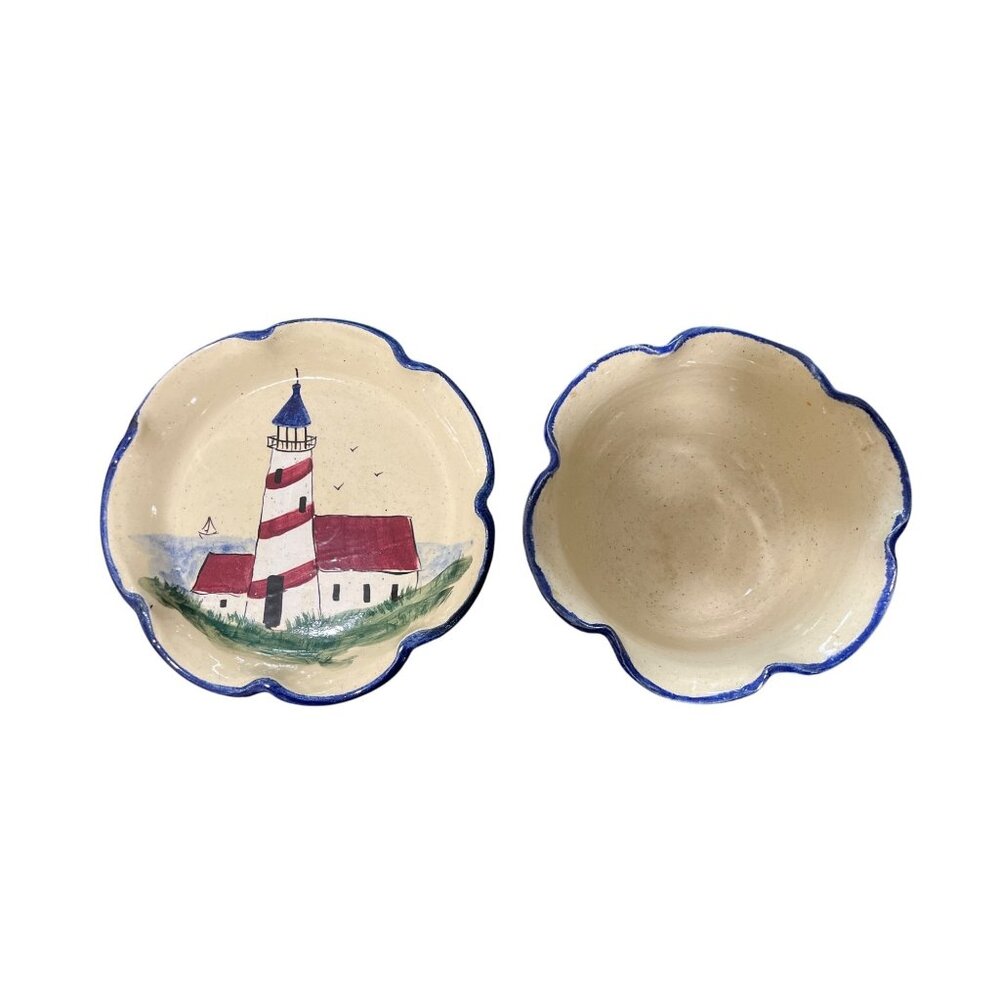 Gail Miller Handcrafted Lighthouse Nautical Themed Ceramic Bowl and Plate - Picture 3 of 8